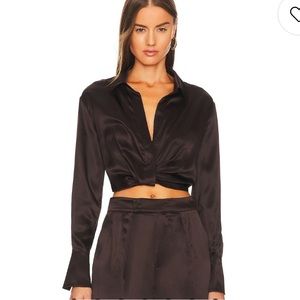 NICHOLAS Elea Crop Wrap Top in Dark Chocolate